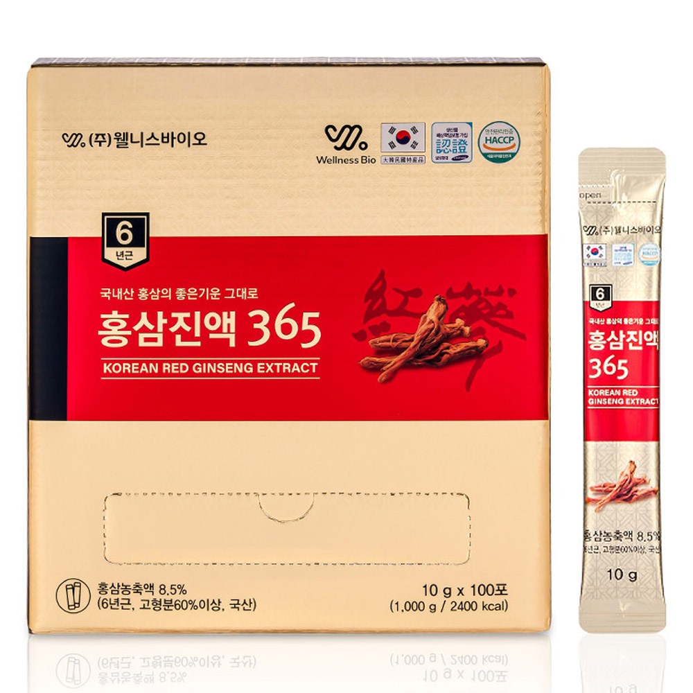 Wellness Bio 6-Year Red Ginseng Extract Sticks, 10g, 100 Count