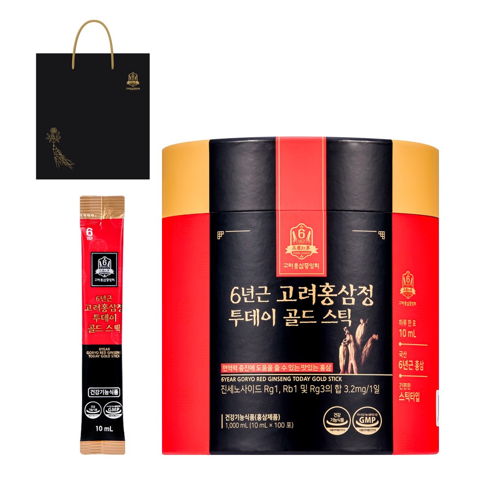 Korea Ginseng Corp 6-Year Red Ginseng Gold Stick, 10ml, 100 Count